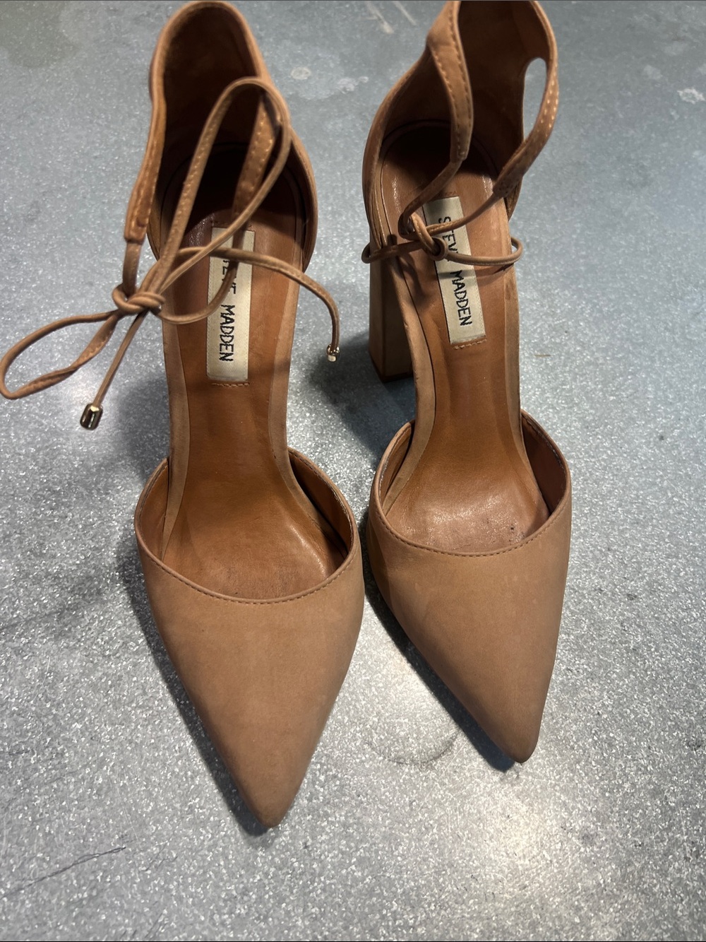 Steve Madden Tan Pointed-Toe Ankle Tie Pumps